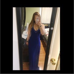 royal Blue back design prom dress